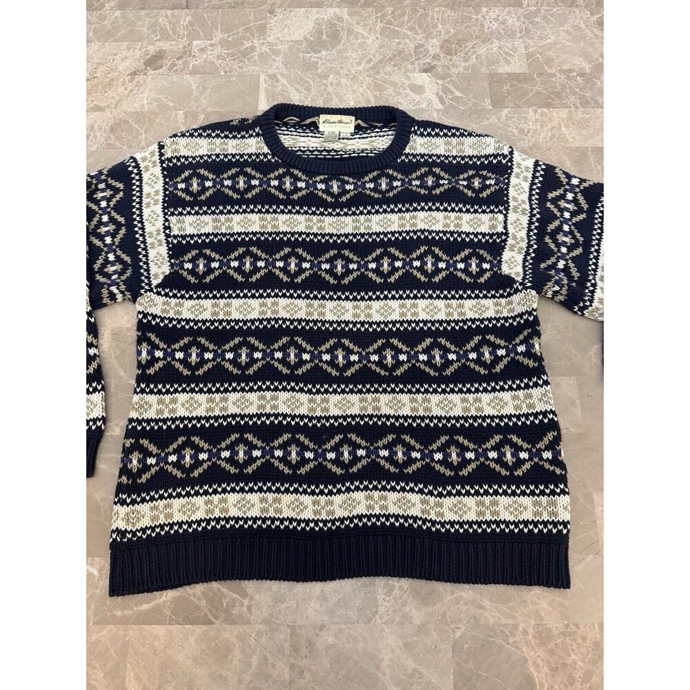 Vintage Eddie Bauer Mens Ski Sweater Xmas Winter Geometric Knit Cotton